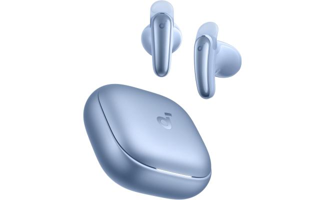 Anker Soundcore Liberty Buds, Semi-in-Ear Design, Removable Ear Fins, Real-Time Adaptive Noise Cancelling, Fast Charging, Wireless Bluetooth Earbuds, Translation Earbuds, 30H Playtime - Blue